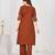 Women embroidered cotton blend a-line kurta set with pants and scalloped dupatta