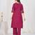 Women embroidered cotton blend a-line kurta set with pants and scalloped dupatta