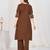 Women embroidered cotton blend a-line kurta set with pants and scalloped dupatta