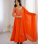 Women's stylish orange embroidered georgette festive gown