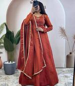 orange silk embroidered festive anarkali suit