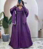 purple silk embroidered festive anarkali suit
