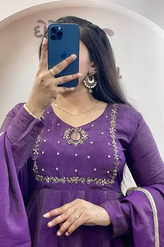 purple silk embroidered festive anarkali suit
