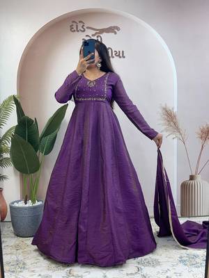 purple silk embroidered festive anarkali suit 3