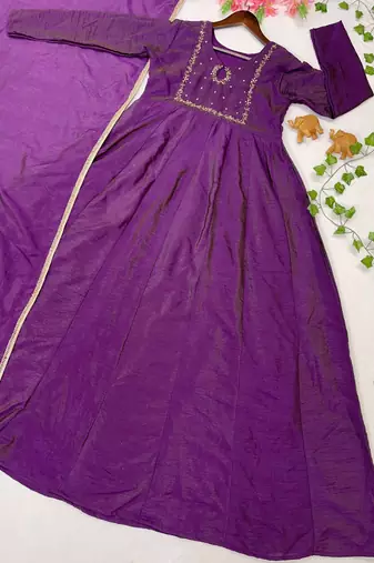 purple silk embroidered festive anarkali suit