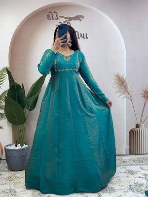 teal silk embroidered festive anarkali suit 3