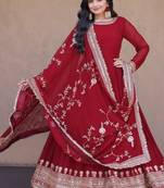 Deep red georgette anarkali gown suit