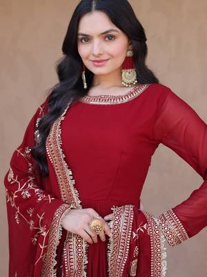 Deep red georgette anarkali gown suit 2