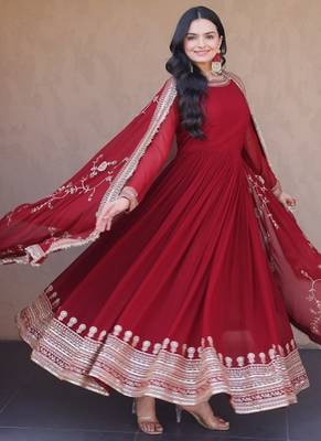 Deep red georgette anarkali gown suit 3