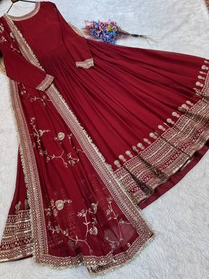 Deep red georgette anarkali gown suit 4