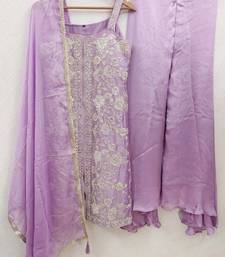 Lavender purple zari embroidered kurta set with palazzo and dupatta