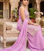 Lavender purple zari embroidered kurta set with palazzo and dupatta