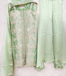 Pista green embroidered organza kurta set with palazzo and dupatta