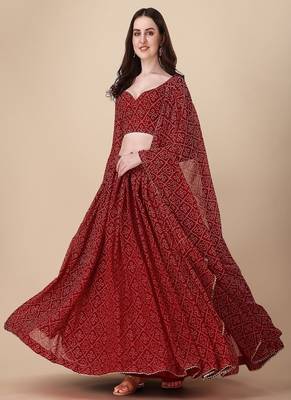 Women's Bandhani Print Georgette Lehenga Choli with Dupatta | Traditional Ethnic Party Wear Lehenga Set 1