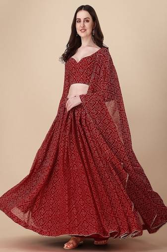 Women's Bandhani Print Georgette Lehenga Choli with Dupatta | Traditional Ethnic Party Wear Lehenga Set