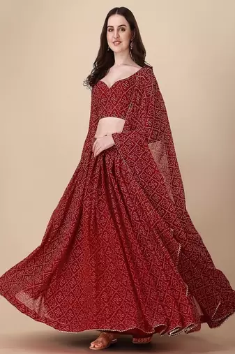 Women's Bandhani Print Georgette Lehenga Choli with Dupatta | Traditional Ethnic Party Wear Lehenga Set