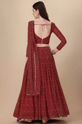 Women's Bandhani Print Georgette Lehenga Choli with Dupatta | Traditional Ethnic Party Wear Lehenga Set
