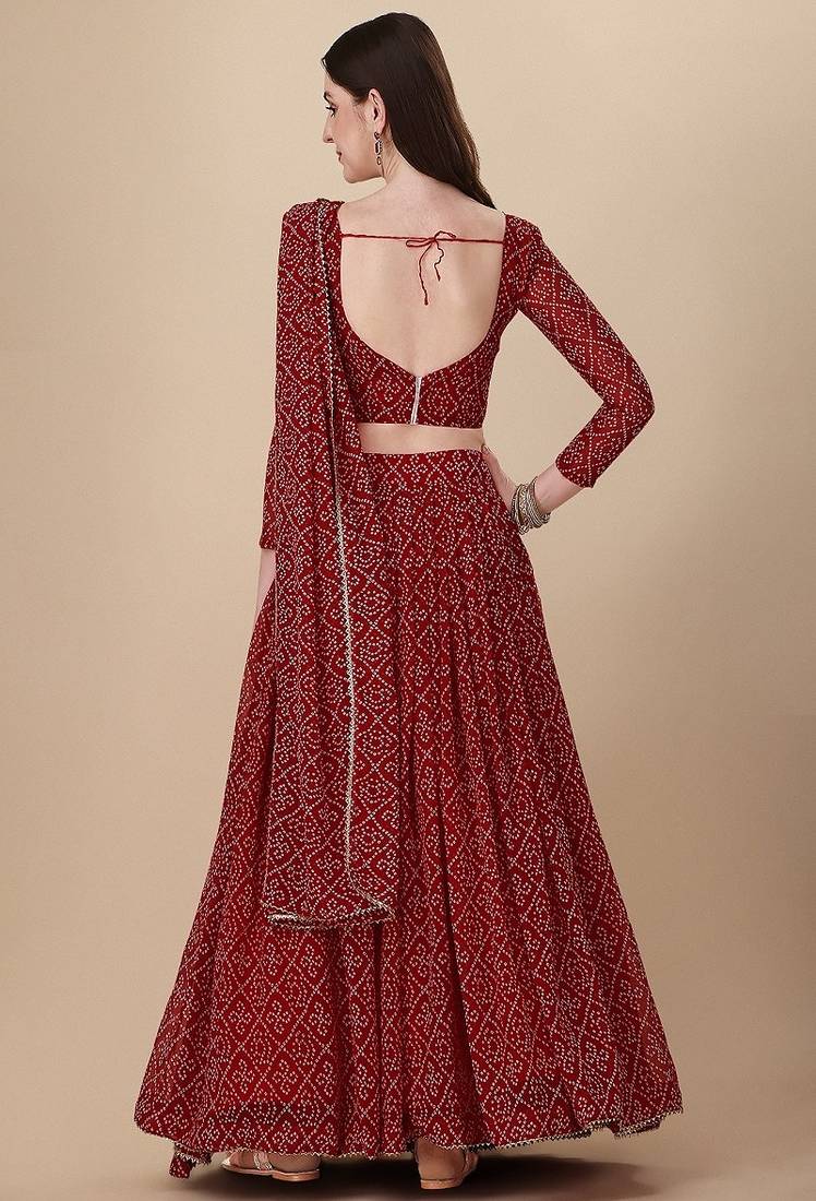 Women's Bandhani Print Georgette Lehenga Choli with Dupatta | Traditional Ethnic Party Wear Lehenga Set