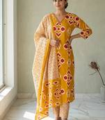 Mustard staright cotton kurta pant with dupatta