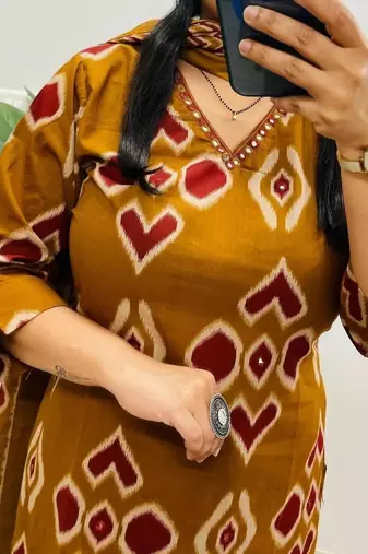 Mustard staright cotton kurta pant with dupatta
