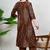 Brown bandhani print a-line cotton kurta pant with dupatta