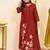 Maroon embroidered print a-line cotton kurta pant with dupatta