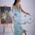 Sea green organza printed saree