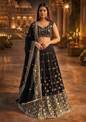 Designer Black Sequins Embroidered Lehenga Set 1