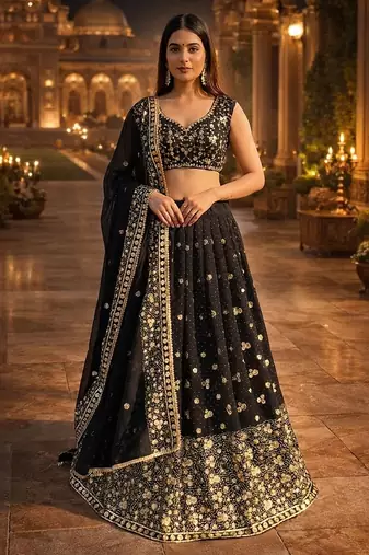 Designer Black Sequins Embroidered Lehenga Set