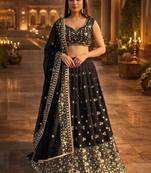 Designer Black Sequins Embroidered Lehenga Set