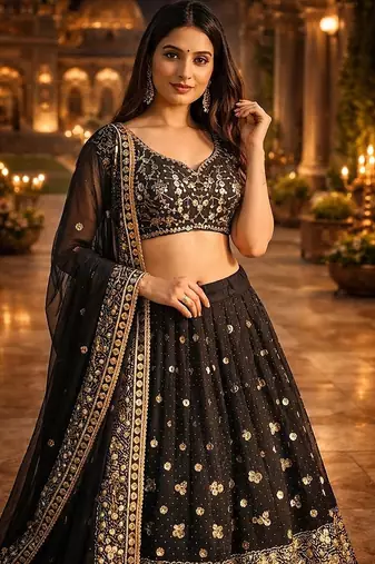 Designer Black Sequins Embroidered Lehenga Set