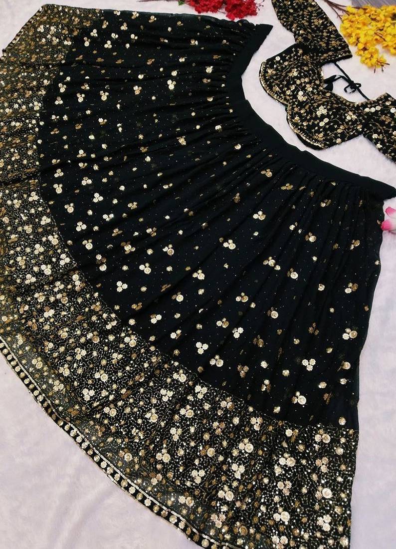 Designer Black Sequins Embroidered Lehenga Set