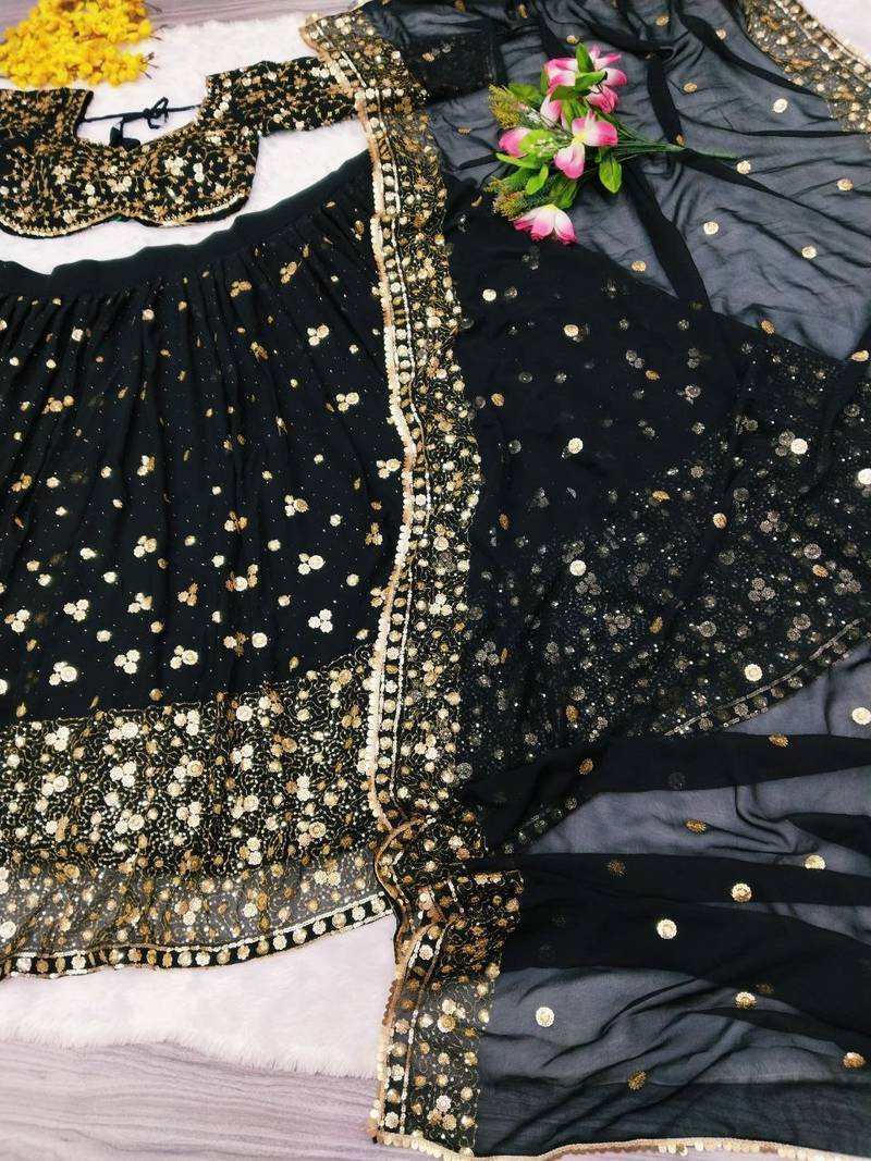 Designer Black Sequins Embroidered Lehenga Set