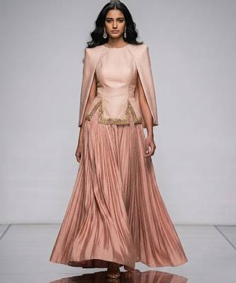Blush Pink Embroidered Crepe Indo Western Lehenga Set 1
