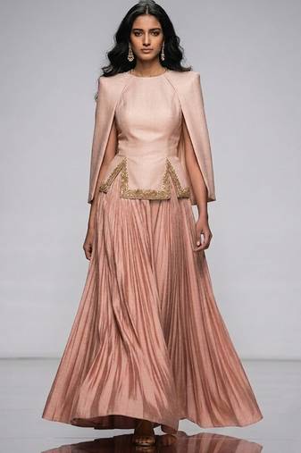 Blush Pink Embroidered Crepe Indo Western Lehenga Set