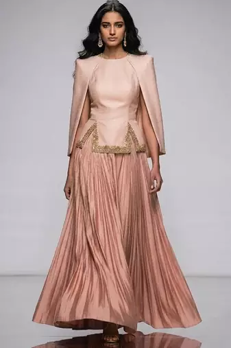 Blush Pink Embroidered Crepe Indo Western Lehenga Set