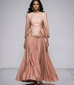 Blush Pink Embroidered Crepe Indo Western Lehenga Set