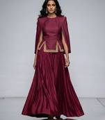 Wine Embroidered Crepe Indo Western Lehenga Set