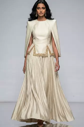 Ivory Embroidered Crepe Indo Western Lehenga Set