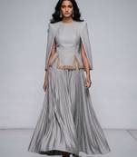 Silver Grey Embroidered Crepe Indo Western Lehenga Set