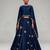 Navy Blue Embroidered Dupion Silk Cape Lehenga Set
