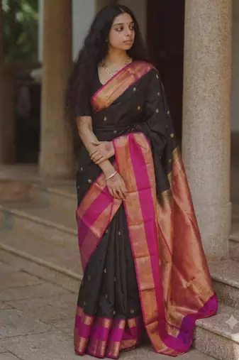 Black silk blend printed saree