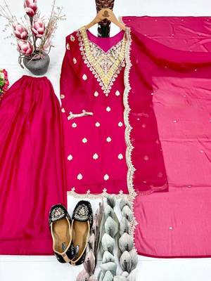 Pink silk blend embroidered sharara set 3