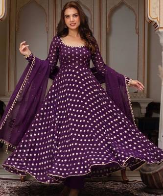 Purple jacquard mirror flared gown set 1