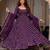 Purple jacquard mirror flared gown set
