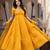 Yellow jacquard mirror flared gown set