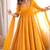 Yellow jacquard mirror flared gown set