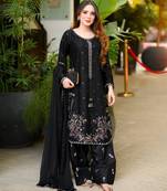 Black satin embroidered farshi salwar set