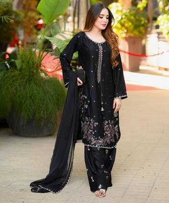 Black satin embroidered farshi salwar set 2