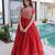 Red silk blend embroidered flared gown set